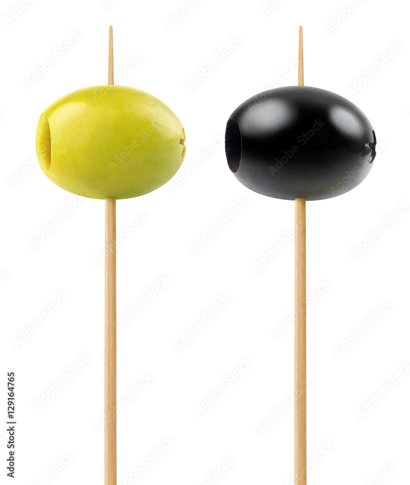 Isolated olives on a skewers