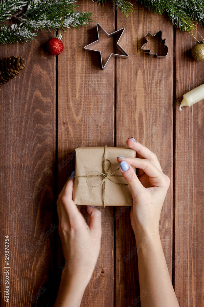 Online shopping for new year on wooden table top view