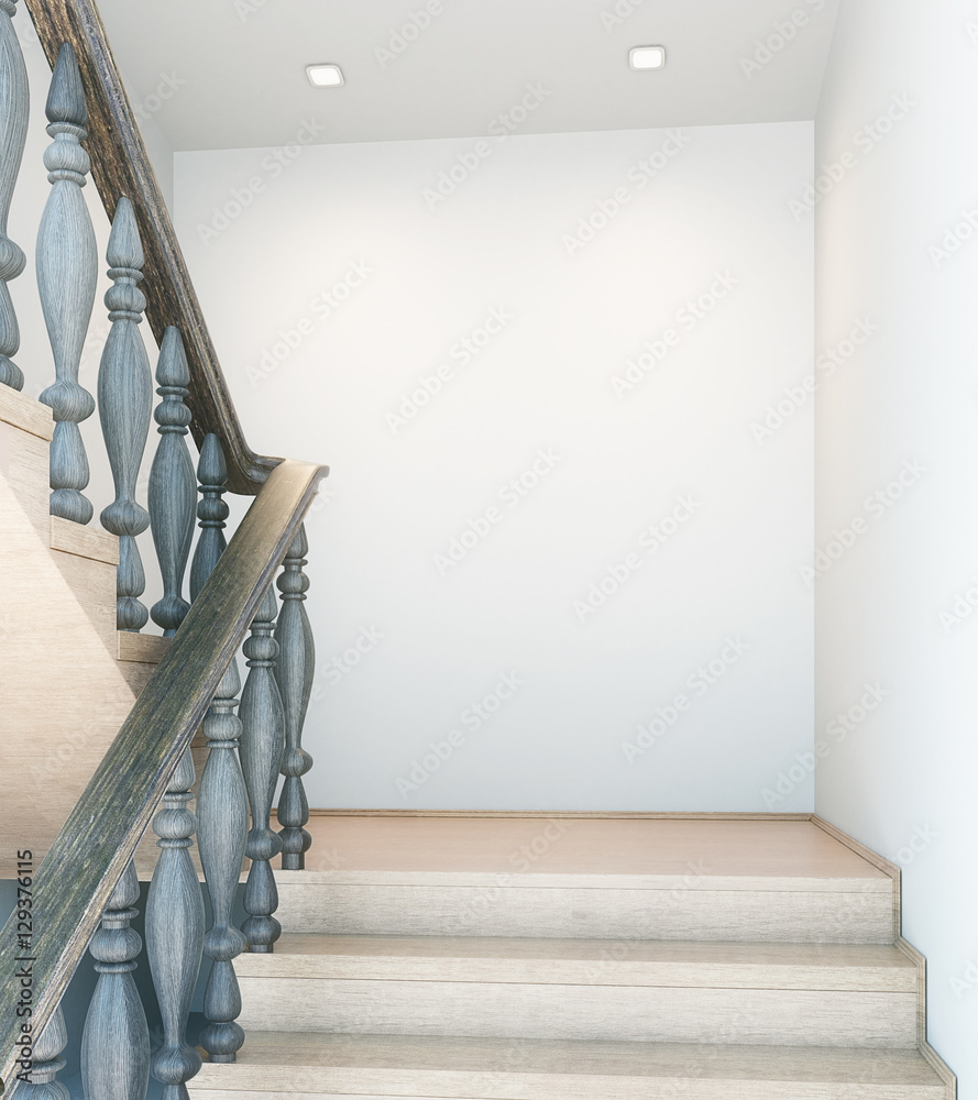 Interior with stairs and empty wall