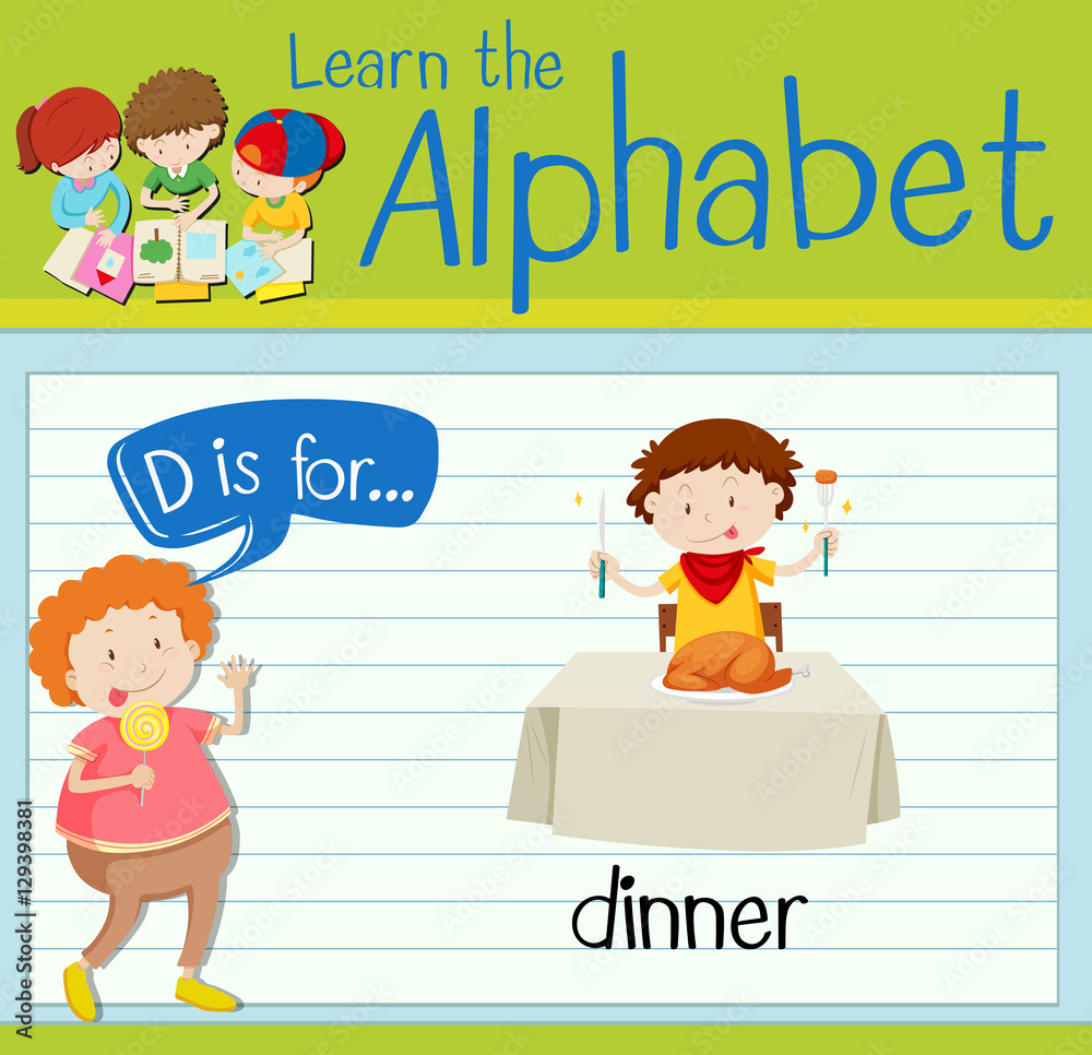 Flashcard letter D is for dinner