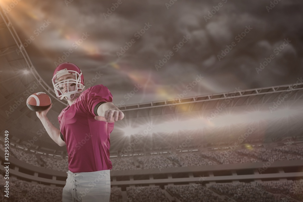 Composite image of american football player throwing football