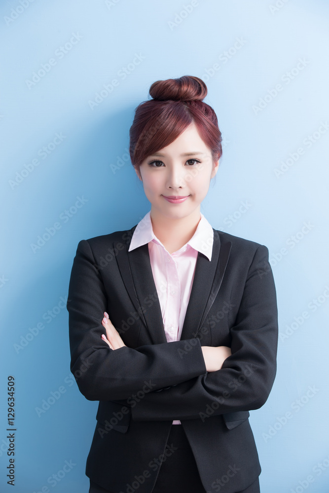 business woman smile to you