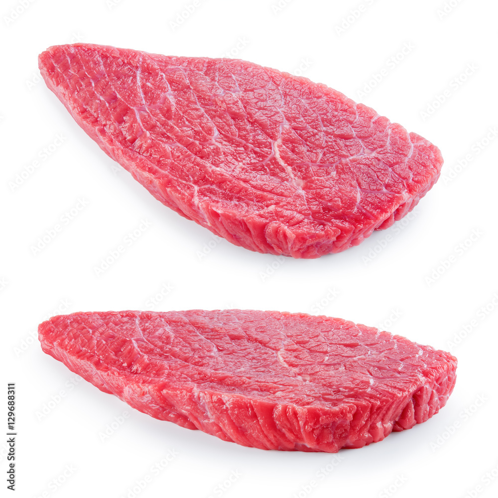 Beef steak. Raw fresh pieces of meat isolated on white backgroun