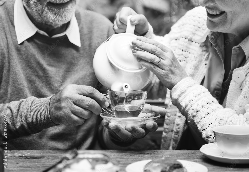 Senior Couple Afternoon Tean Drinking Relax Concept