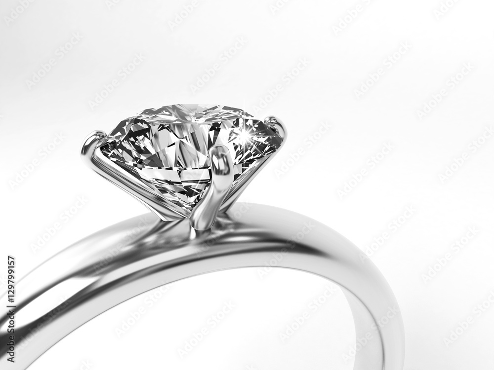 Realistic diamond ring section on white ground, 3d illustration.  