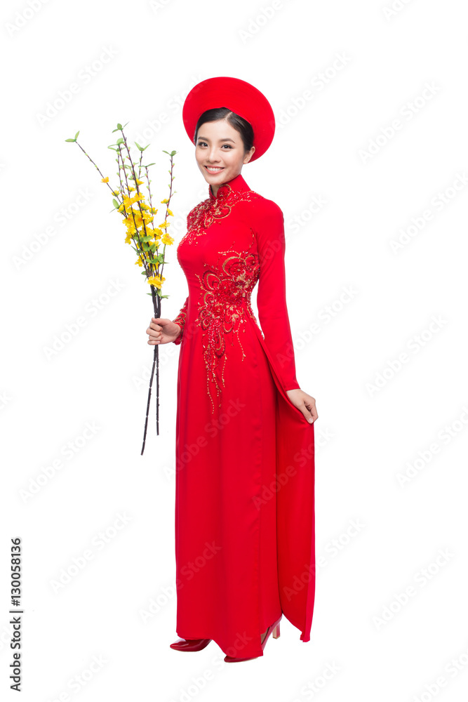 Portrait of a beautiful Asian woman on traditional festival cost