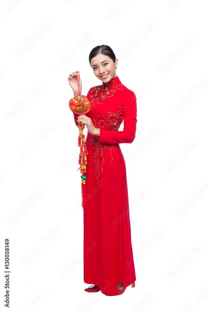 Portrait of a beautiful Asian woman on traditional festival cost