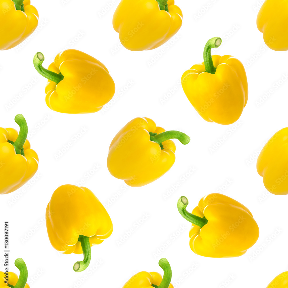 Seamless pattern with Yellow pepper isolated on white background, with clipping path