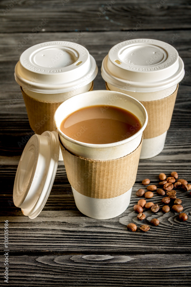 coffee cup take away at wooden background