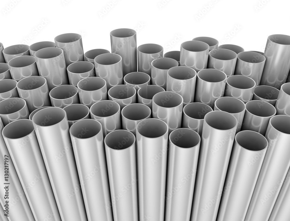 steel metal tube close up isolated on white background.