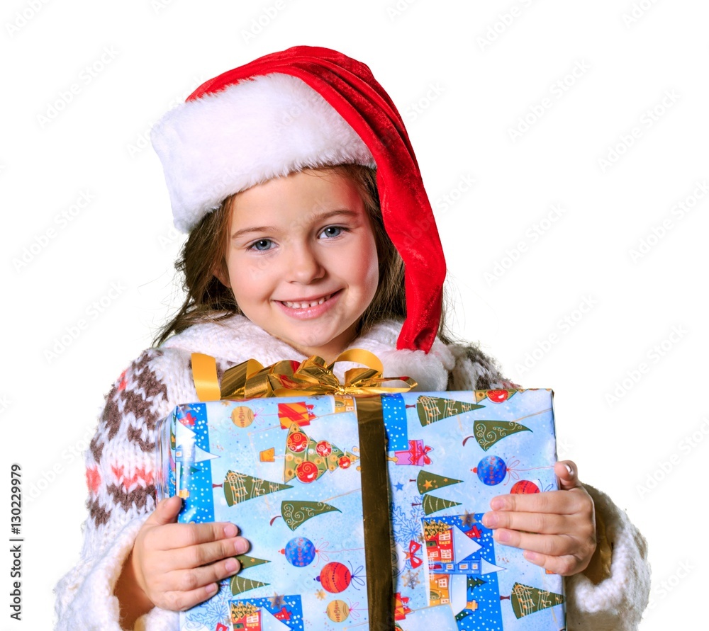 Child giving a christmas present.