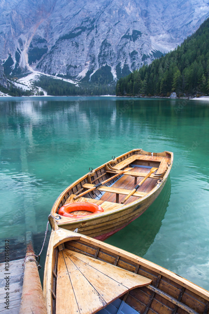 Stunning view of Lago di Braies. Dolomites, Italy.