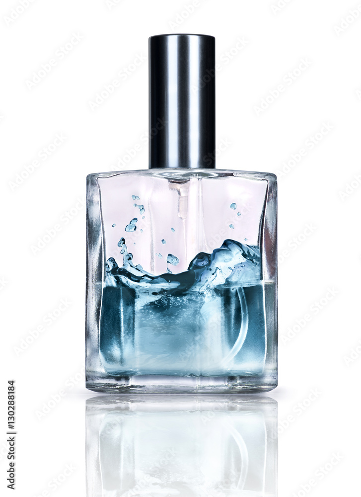 perfume bottle with refreshing essence isolated on white backgro