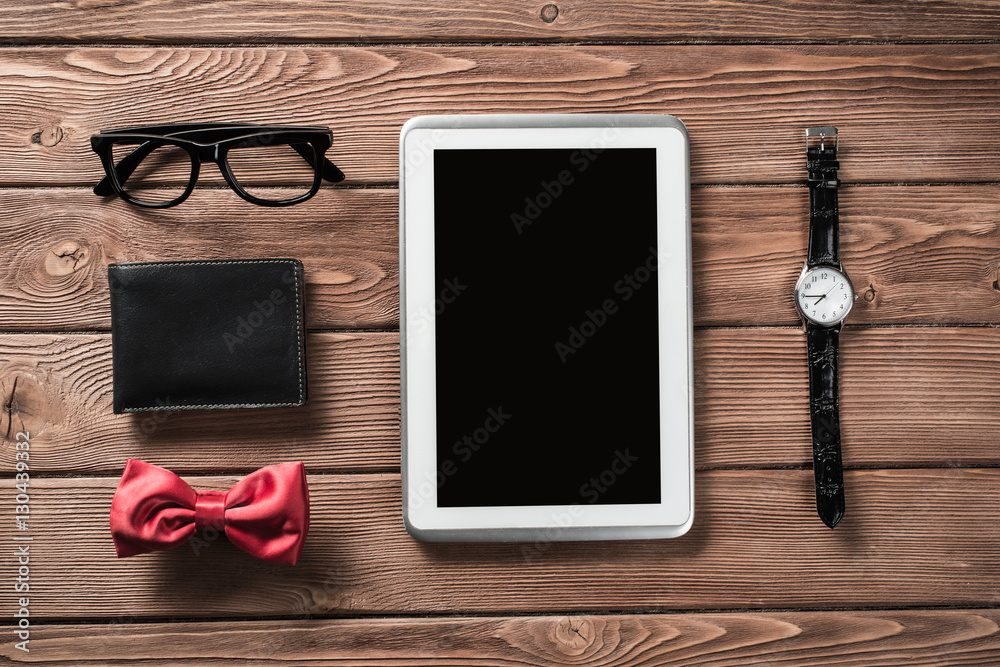 Hipster set on wooden table