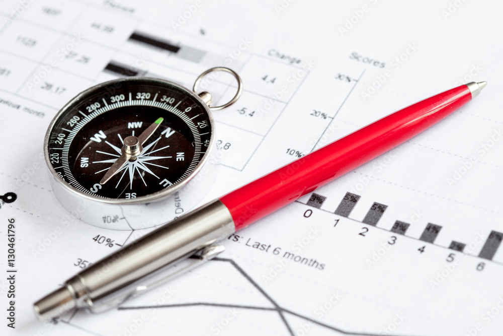 concept of choice way in business compass top view