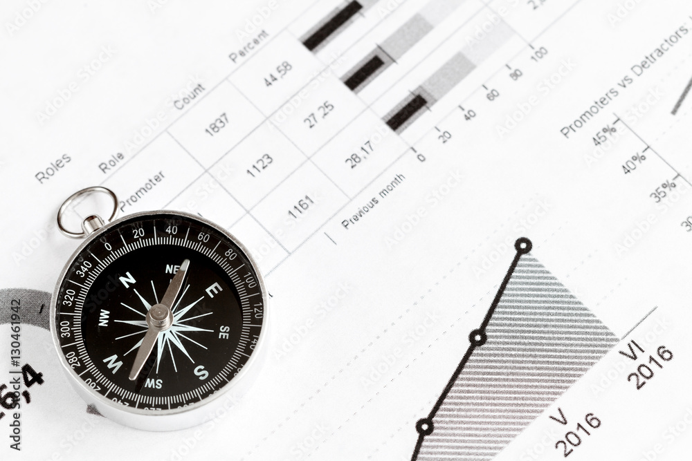 concept of choice way in business compass top view