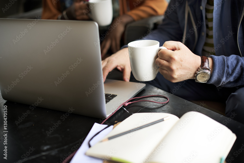 Businessman Working Holding Coffee Cup Concept