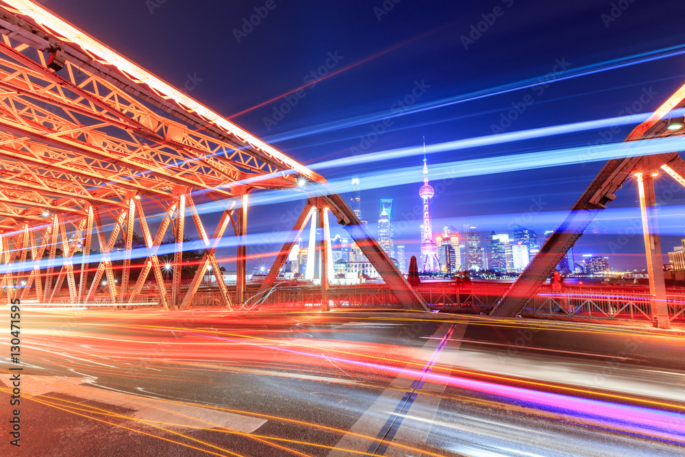 Shanghai Garden Bridge Traffic at night