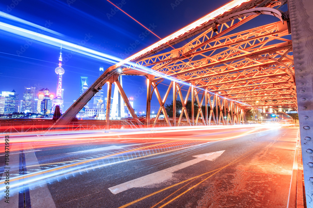 Shanghai Garden Bridge Traffic at night