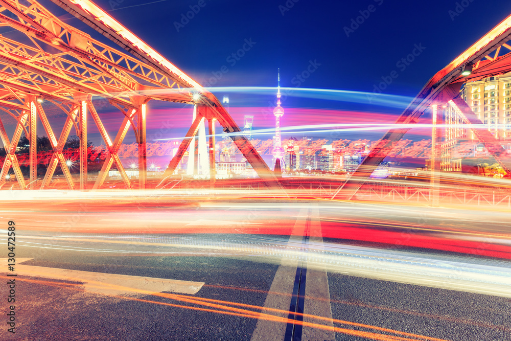 Shanghai Garden Bridge Traffic at night