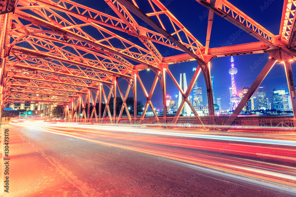 Shanghai Garden Bridge Traffic at night