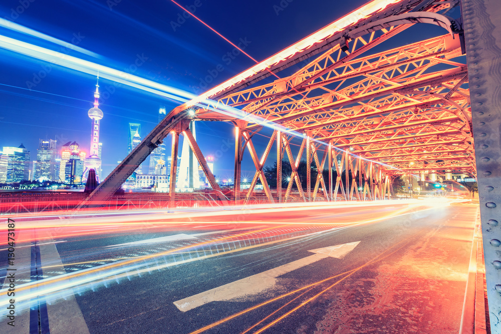 Shanghai Garden Bridge Traffic at night