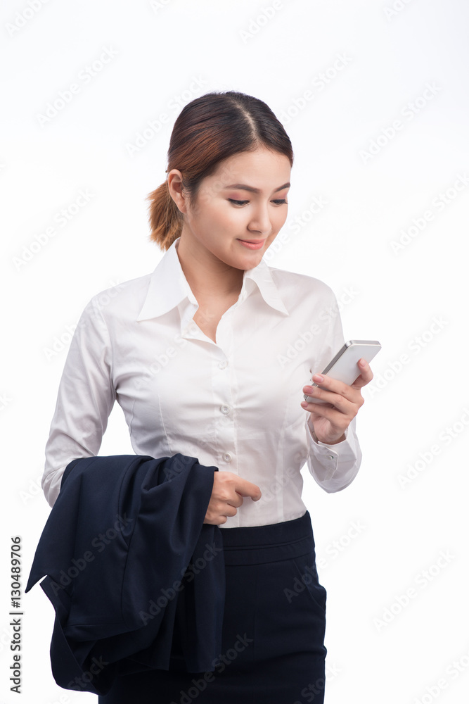 Portrait of Beautiful Young Asian Business woman using mobile ph