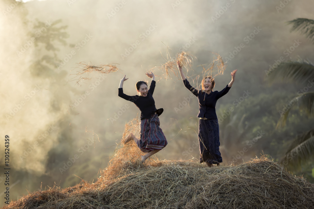 Happniness rural woman in rural area.