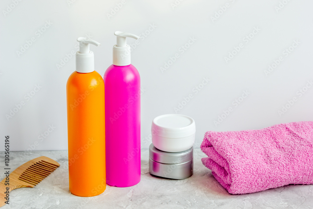 cosmetics for women hair care and spa in bathroom