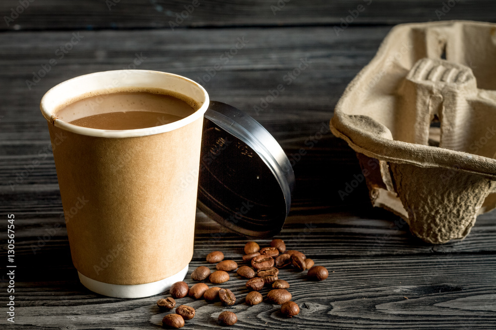 coffee cup take away at wooden background