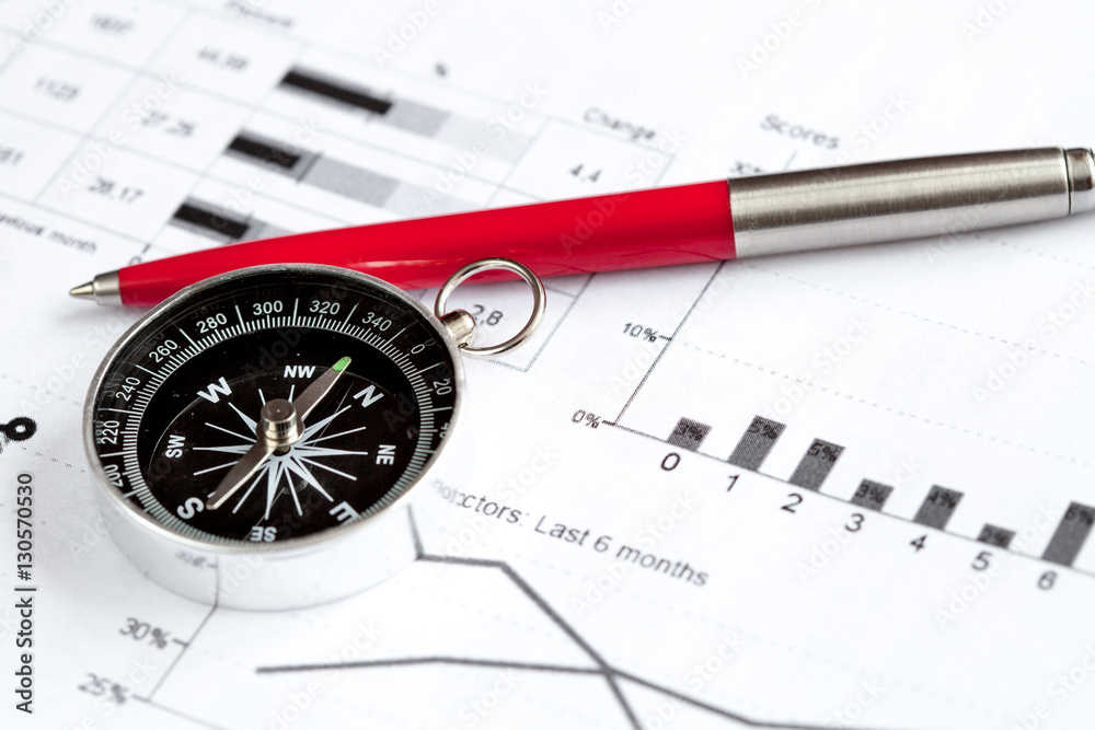 concept of choice way in business compass top view