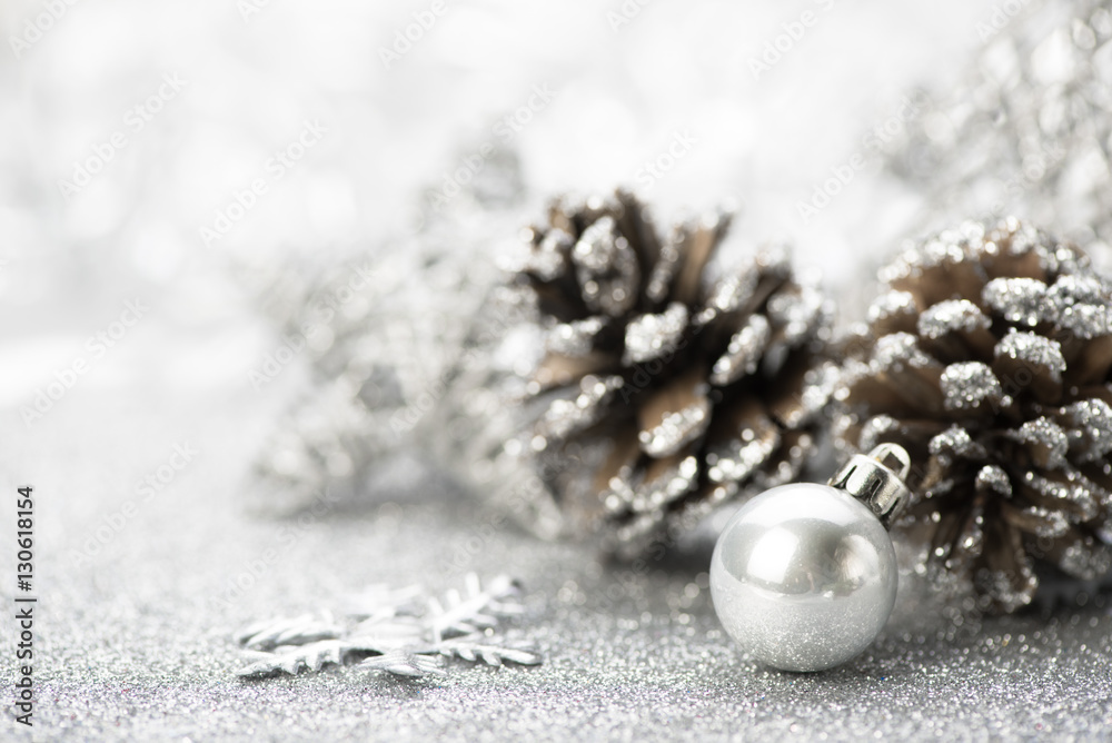 Christmas background. Gray, silver snowflake and star on abstract.