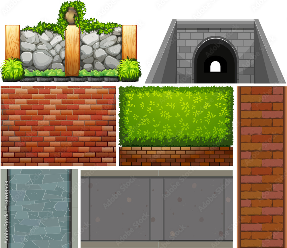 Different design of wall and footpaths