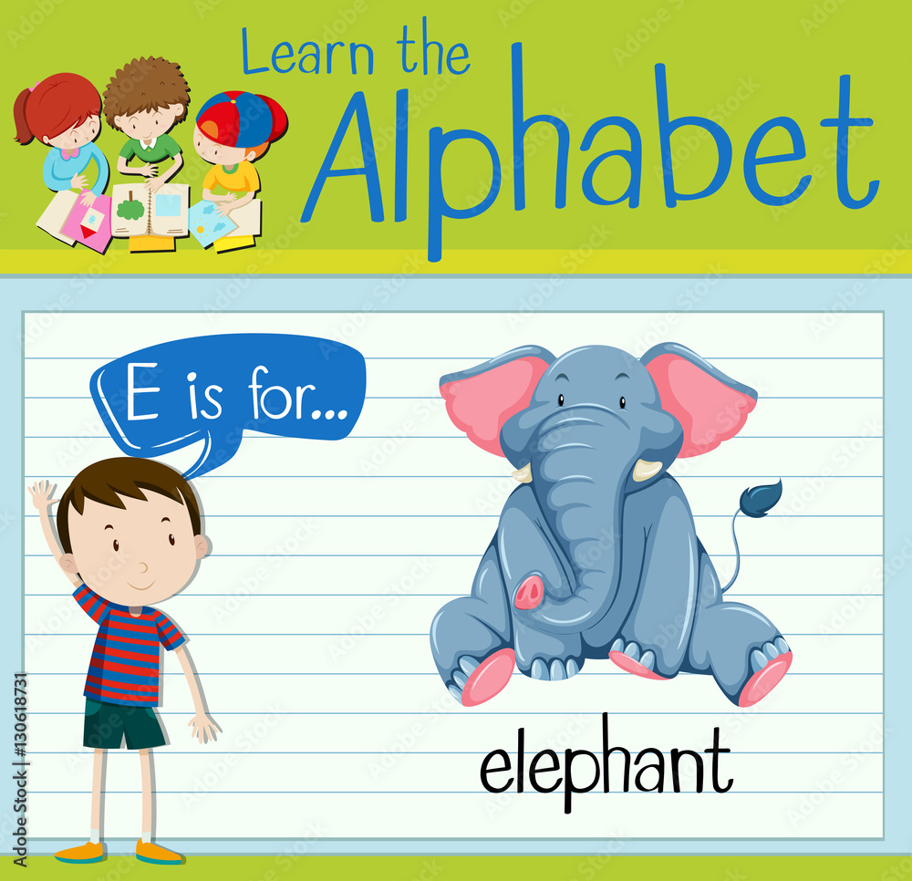 Flashcard letter E is for elephant