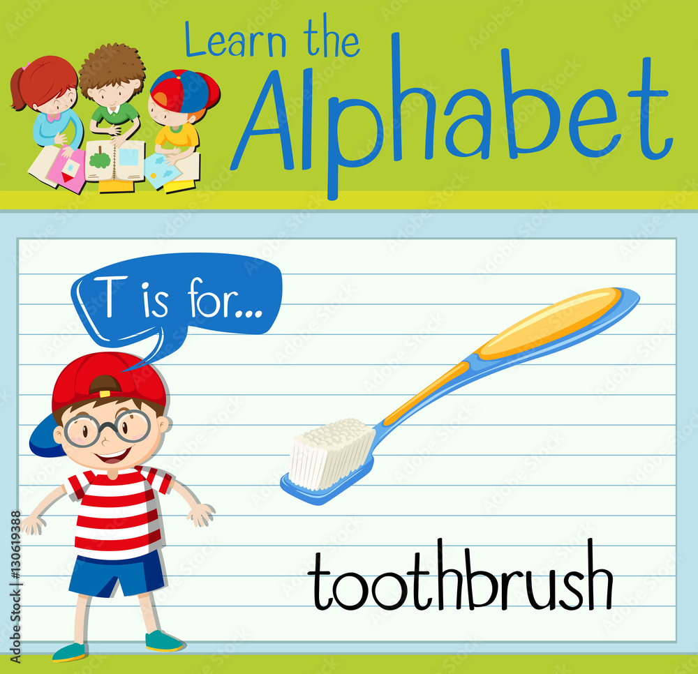 Flashcard letter T is for toothbrush