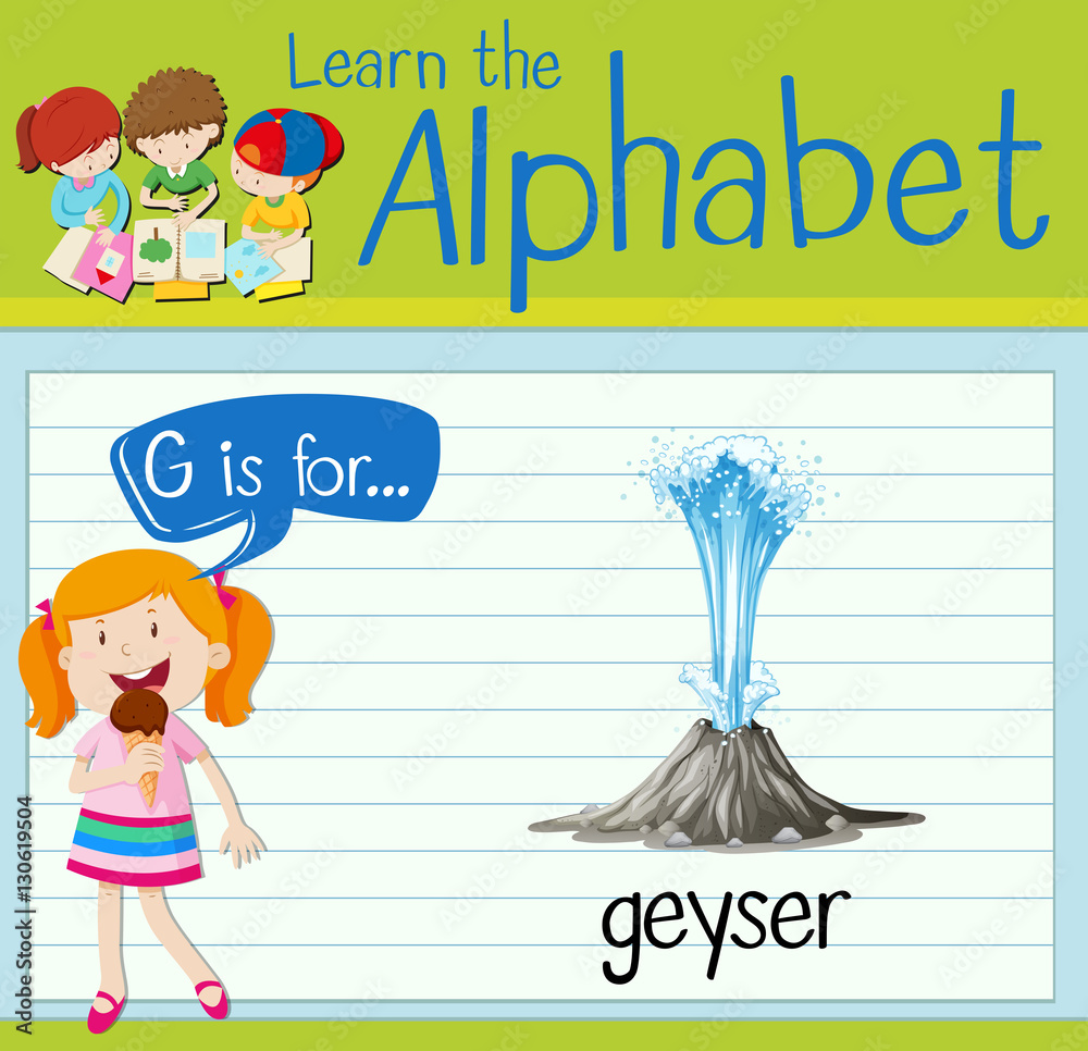 Flashcard letter G is for geyser