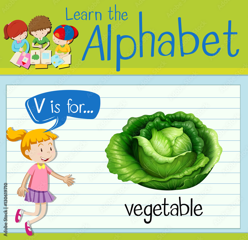 Flashcard letter V is for vegetable