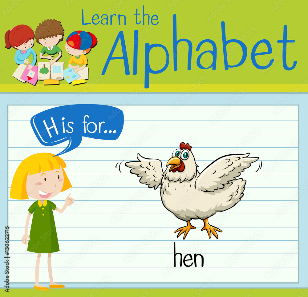 Flashcard letter H is for hen