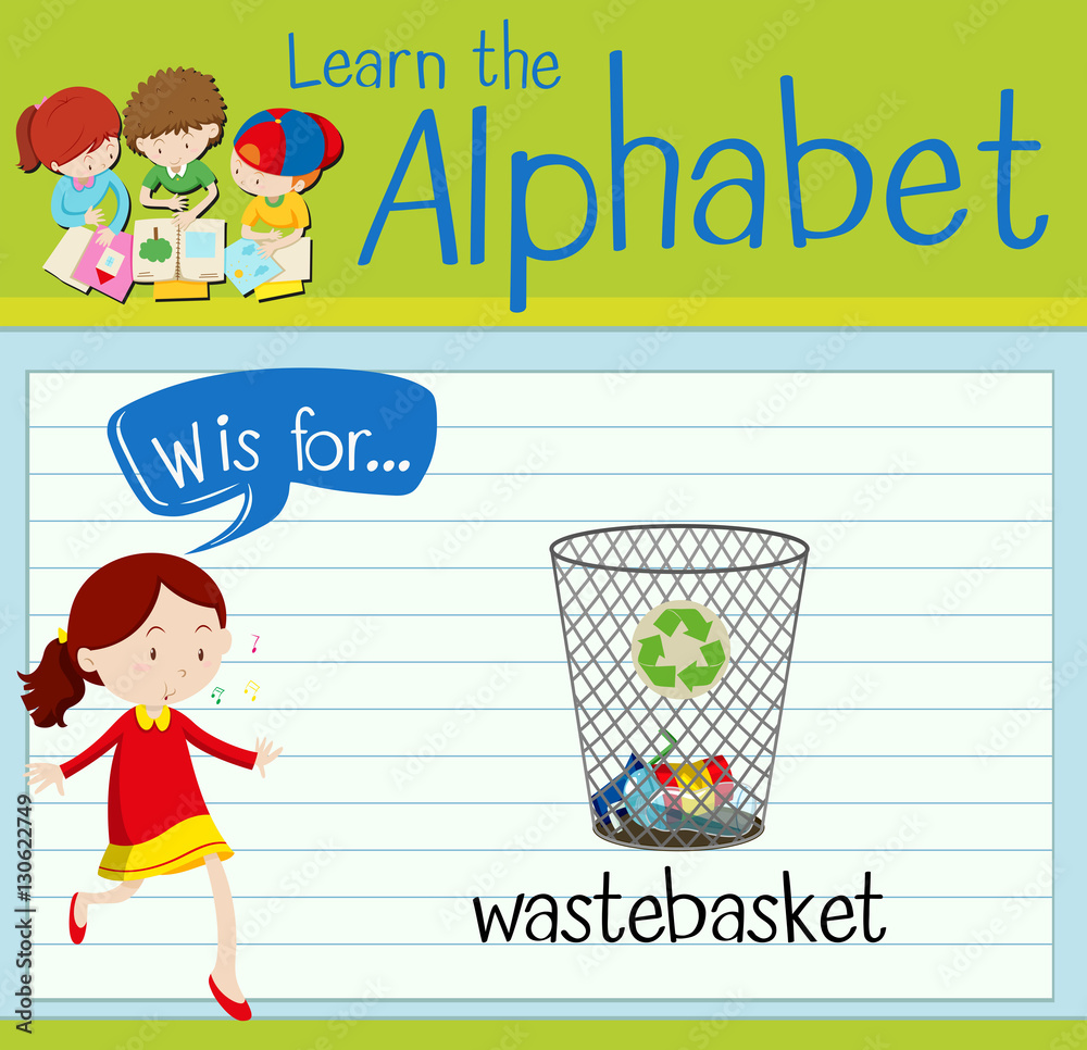 Flashcard letter W is for wastebasket