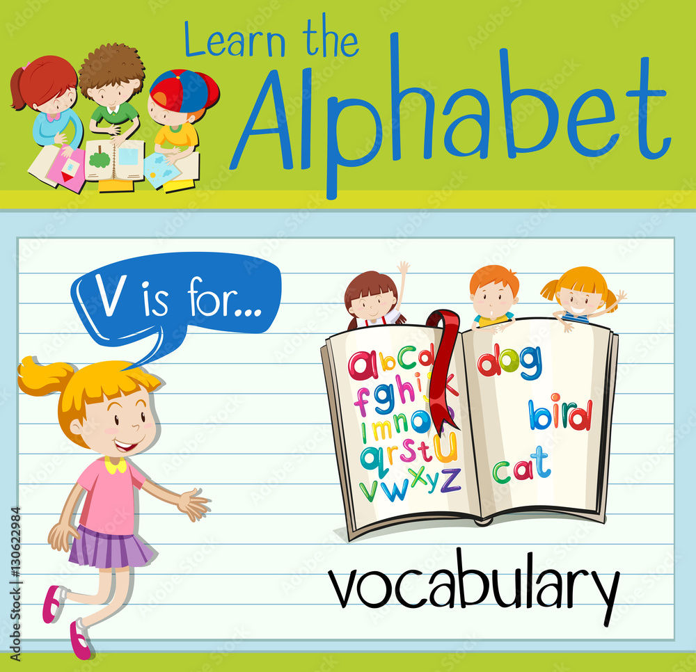 Flashcard letter V is for vocabulary