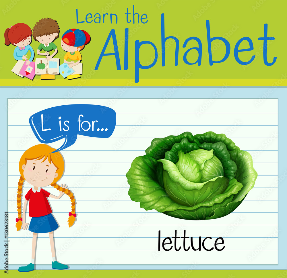 Flashcard letter L is for lettuce