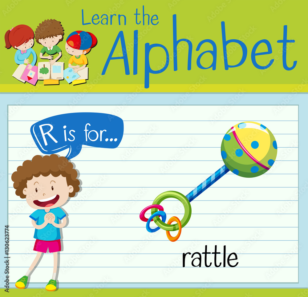 Flashcard letter R is for rattle