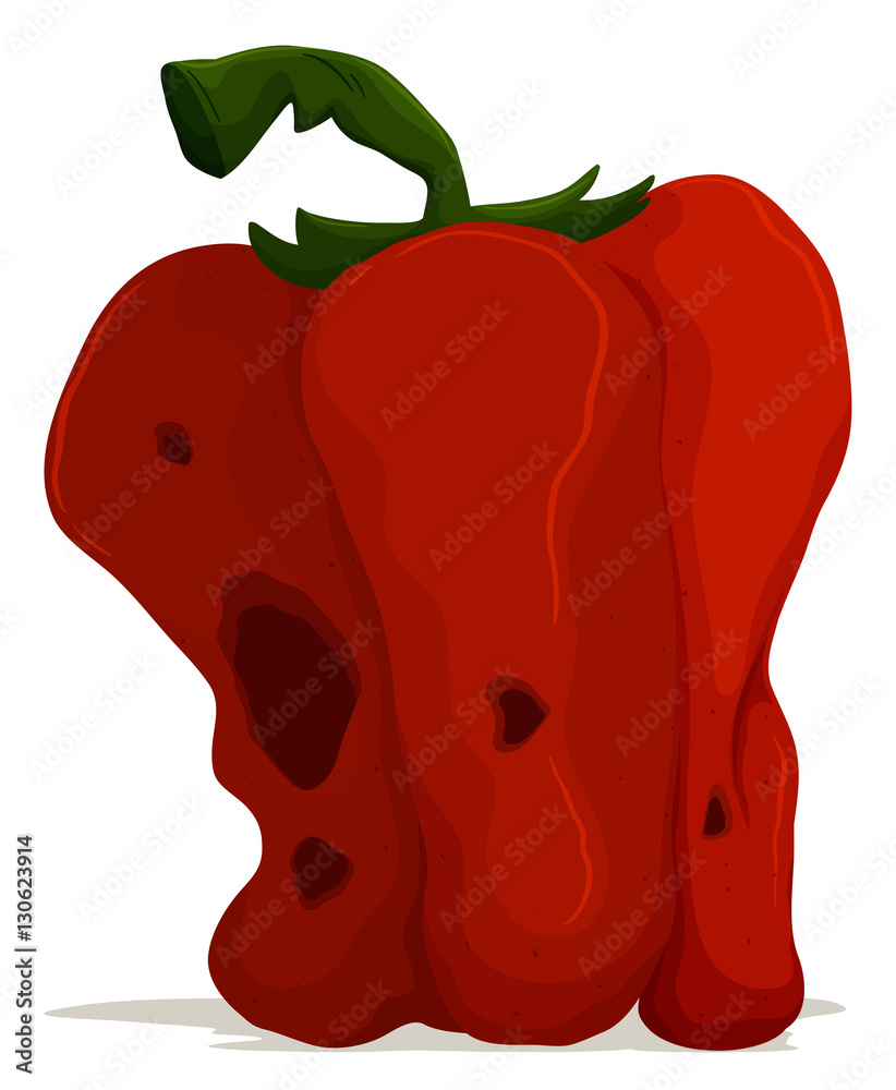 Rotten bell pepper on white background