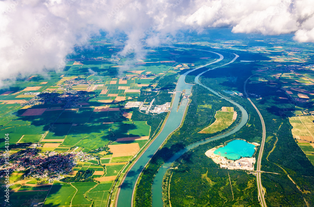 The Rhine and The Grand Canal of Alsace at Fessenheim as seen fr