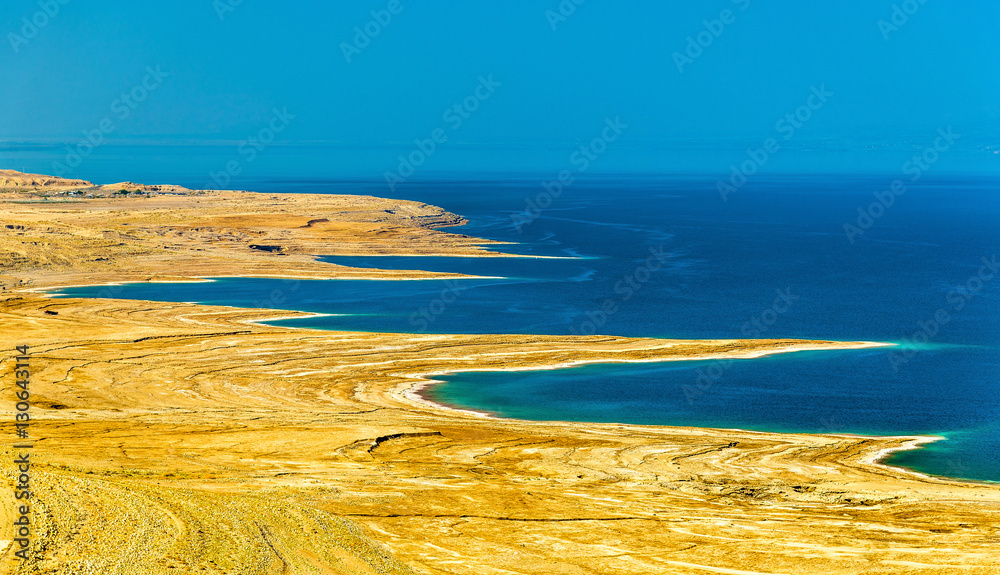 View of Dead Sea coastline in Israel