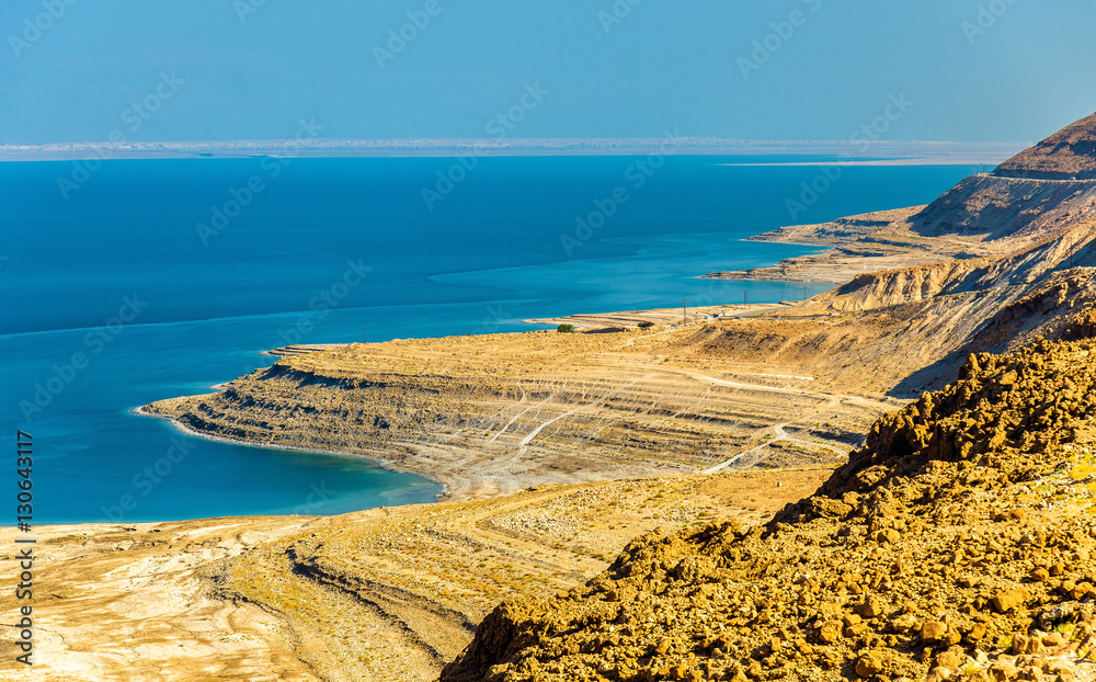 View of Dead Sea coastline in Israel