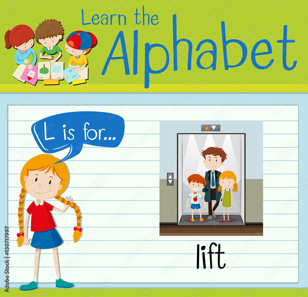 Flashcard letter L is for lift