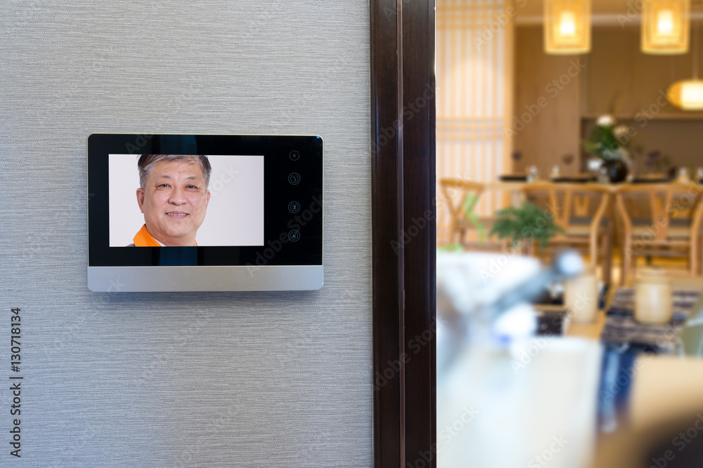 intercom video door bell on the wall outside modern bedroom