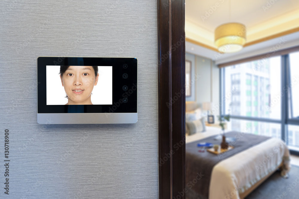 intercom video door bell on the wall outside modern bedroom