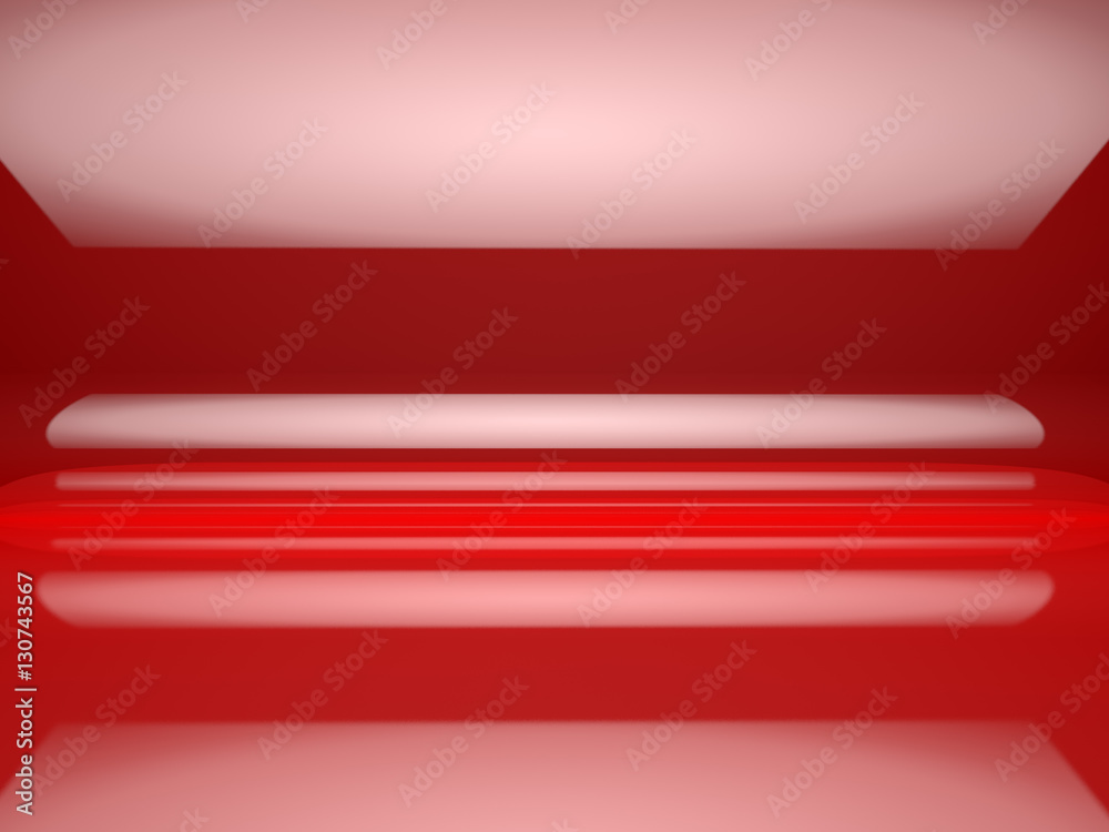 Fondo abstracto 3d en tono rojo.Suelo y pared reflectante.